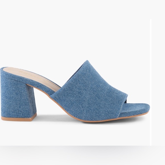 SEYCHELLES ADAPT BLUE DENIM SLIDE SANDAL STACKED 3” HEEL 8.5 NEW - Picture 3 of 8